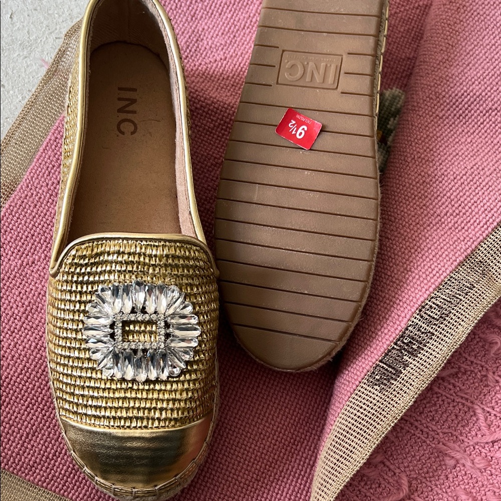 INC International Concepts Women's Gold Espadrilles with Crystal Accent